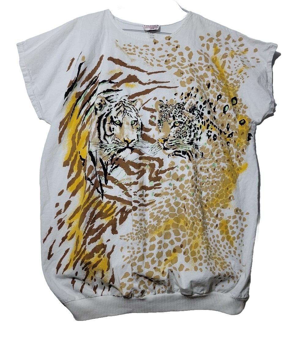 Amazing Rare Vintage MS. TOPS California U.S.A Tiger Dazzle Glitter Blouse 22W