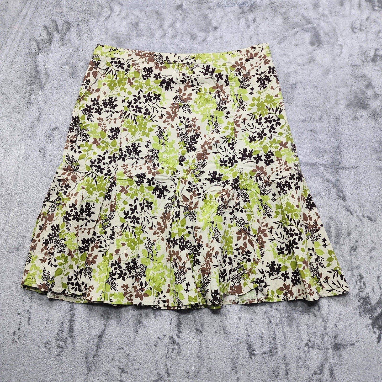 Vintage Elementz Skirt Womens XL Floral Green Brown Black Flare Hem Side Zip