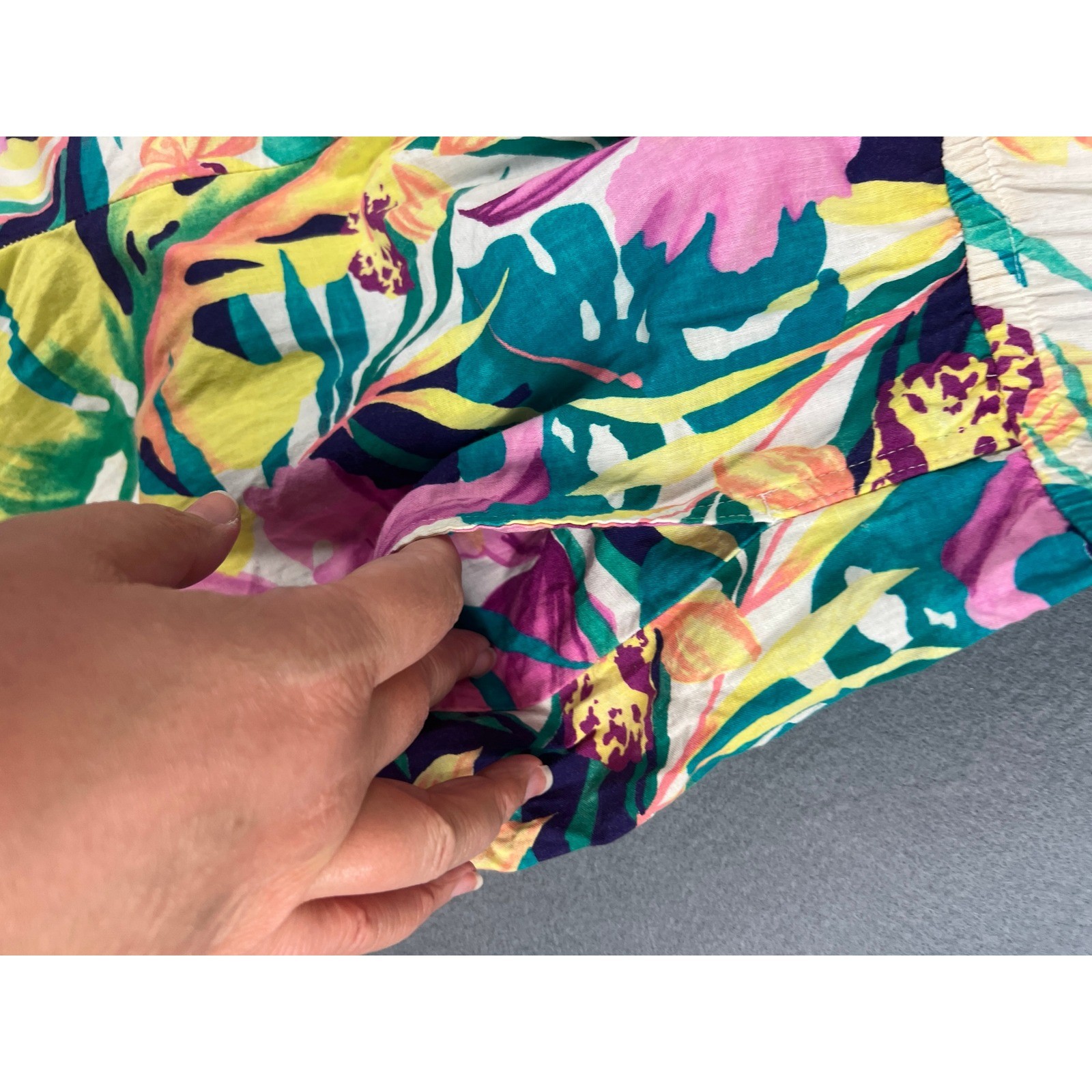 Floral Romper Vintage 90s Boho Coastal Tropical Multicolor Cotton XS