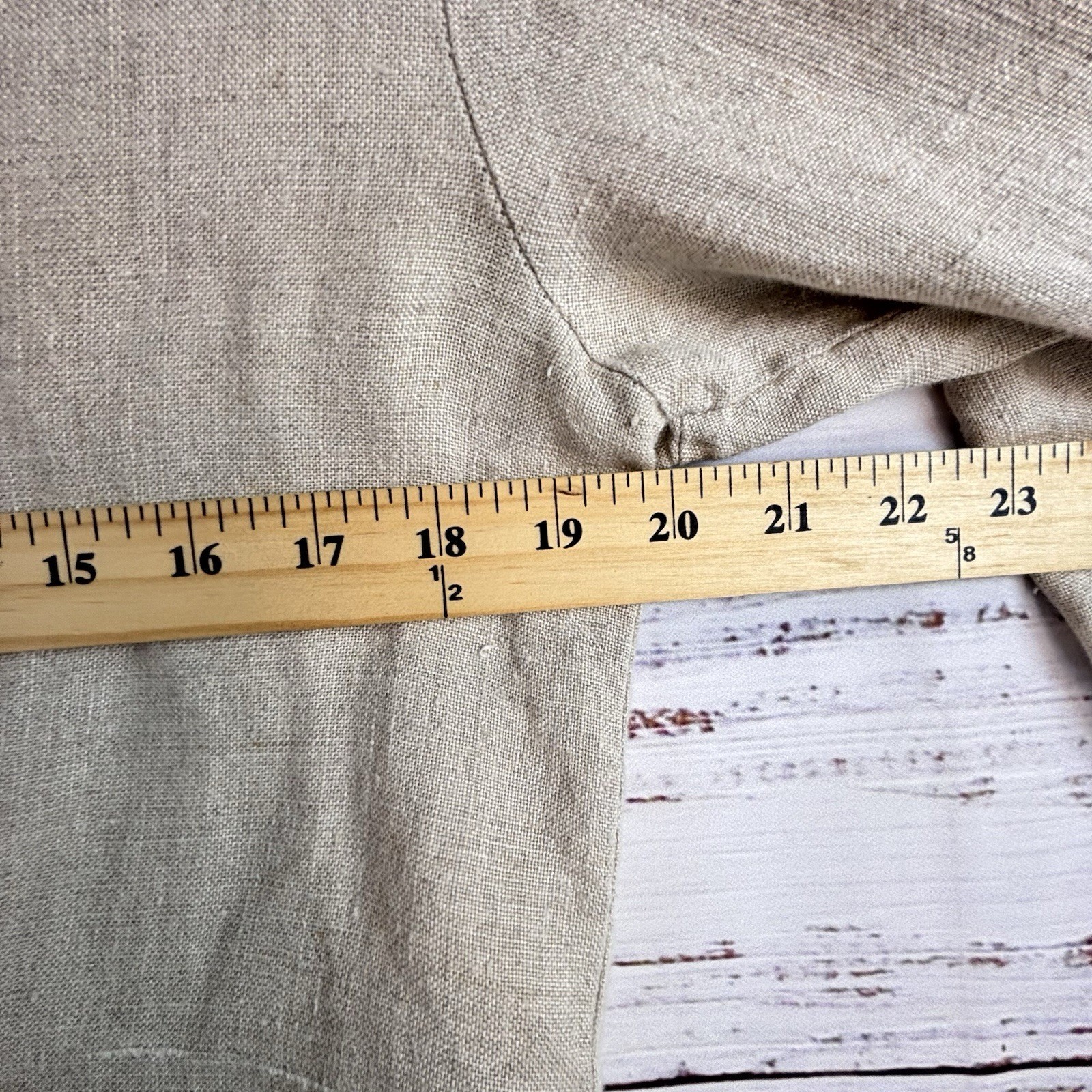 Vintage Jacket 8P Beige 100% Linen Shell Button Cinch Patch Pocket Minimalist