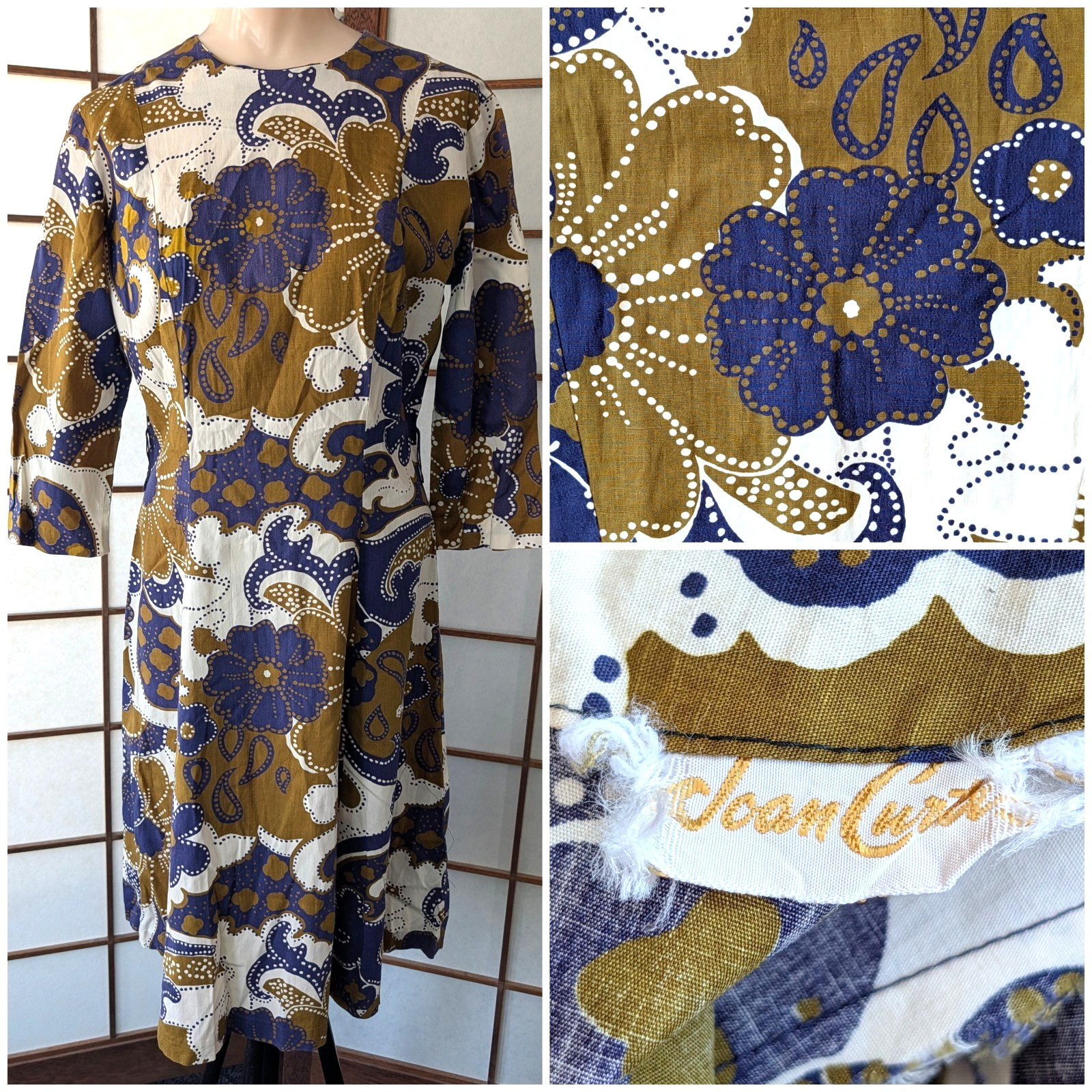 Vintage 60s Joan Curtis Cotton Career Dress Oversize Floral Hawaiian Print M/L