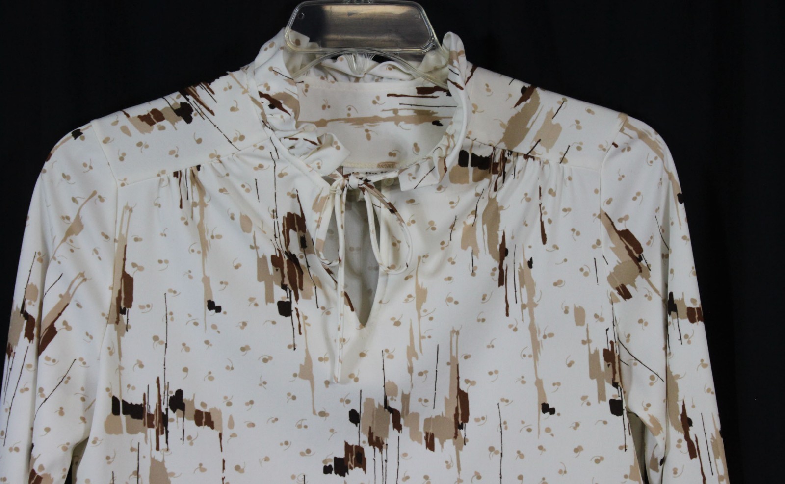 Vtg Ko Ko Knits Shirt Top Blouse Polyester Tie High Neck Grannycore Modest 12