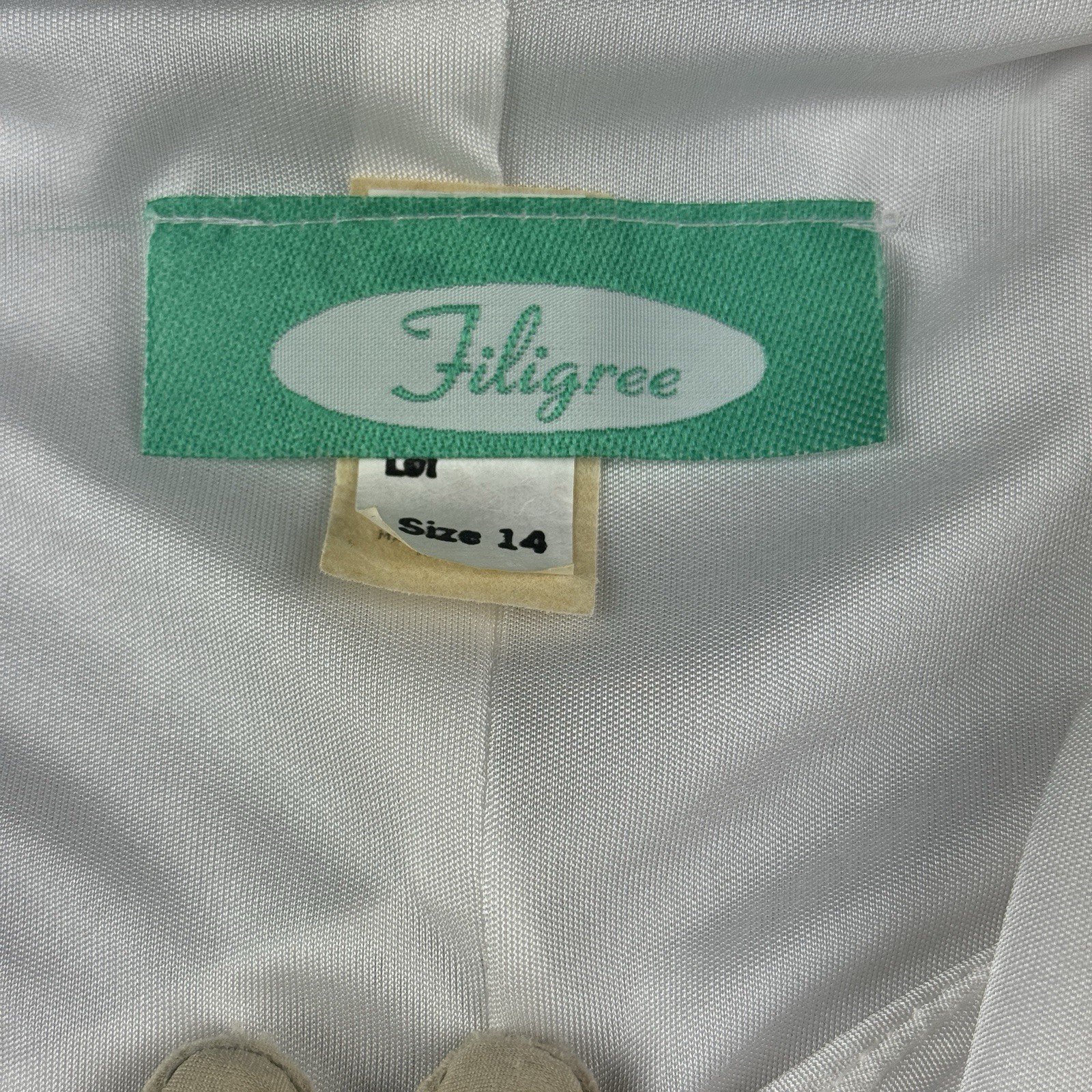 Vintage Filigree California Disco Fringe Cocktail Dress White Gold VNeck Sz 14
