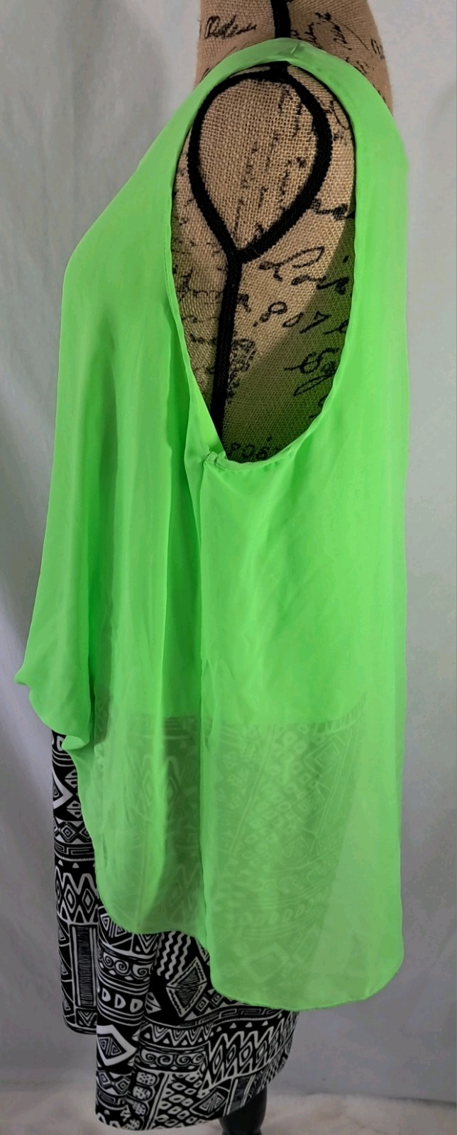 VTG Deb Y2K Neon Green Sheer Tank W/Aztec Skirt 1pc Sz 3X RARE Whimsigoth *READ