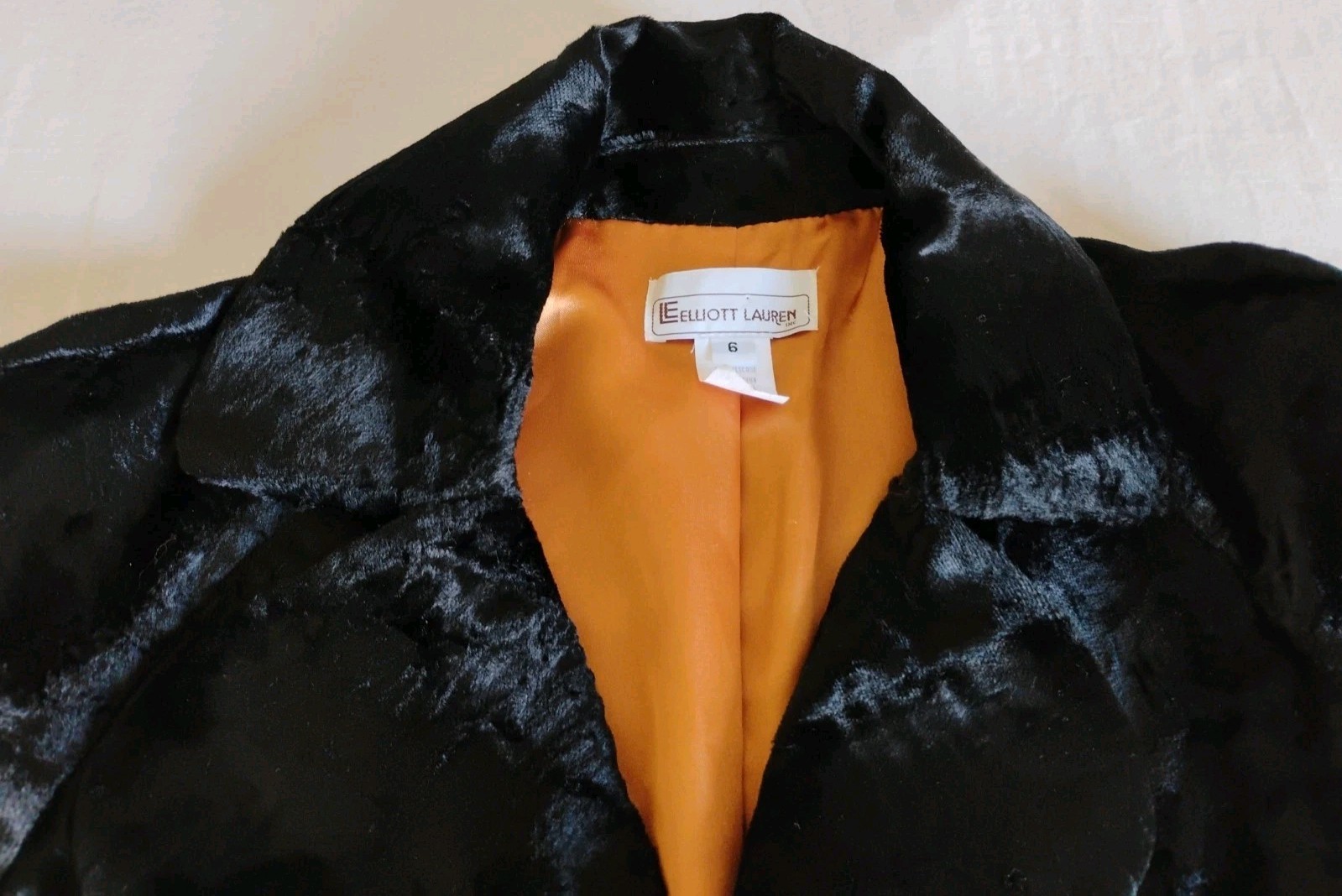 Elliott Lauren Jacket Blazer Coat Women’s Black Faux Fur MCM Mod Glam 6 USA EUC