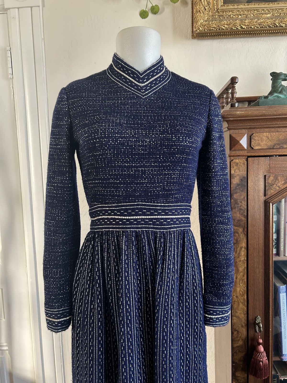 Vintage 60s 70s George Halley Rare Designer Blue & Silver Glitter Maxi Dress