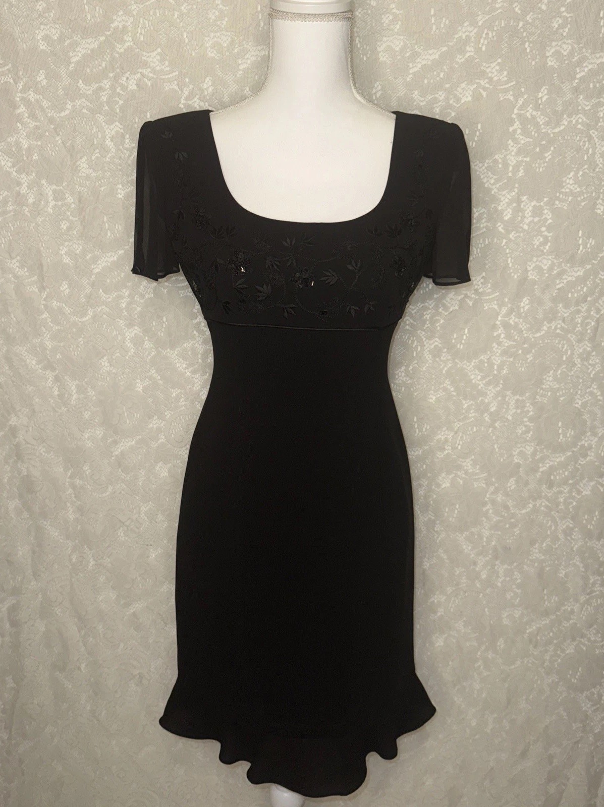 Vintage Donna Morgan Petites Little Black Semi Sheer Lined Dress Size 2 Petite