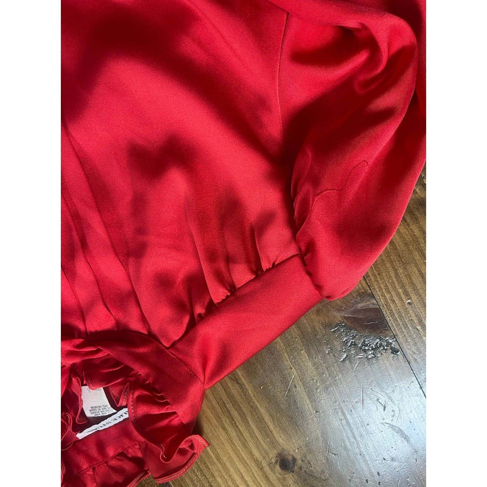 Vintage Alice Stuart Red Satin Ruffle Blouse 1980s High Neck Secretary Top Sz 8