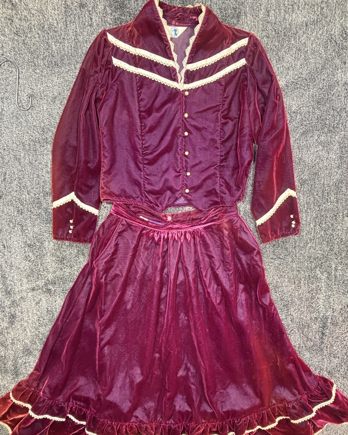 VTG 80s Miss Rodeo America Pageant Velvet 2 Piece Set Dress Jacket Set 13/14
