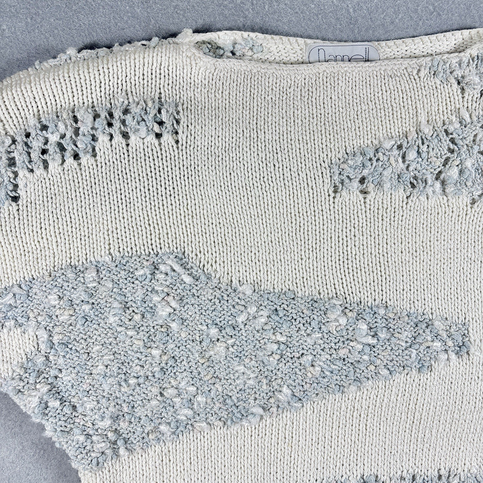 Vintage NANNELL 80s Hand Knit Wool Sweater Womens SM Geometric Clouds Hong Kong