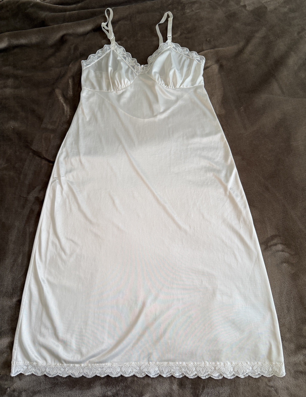 Vintage Lorraine 36L Ivory Sheer Floral Lace Slip Coquette Feminine Dress