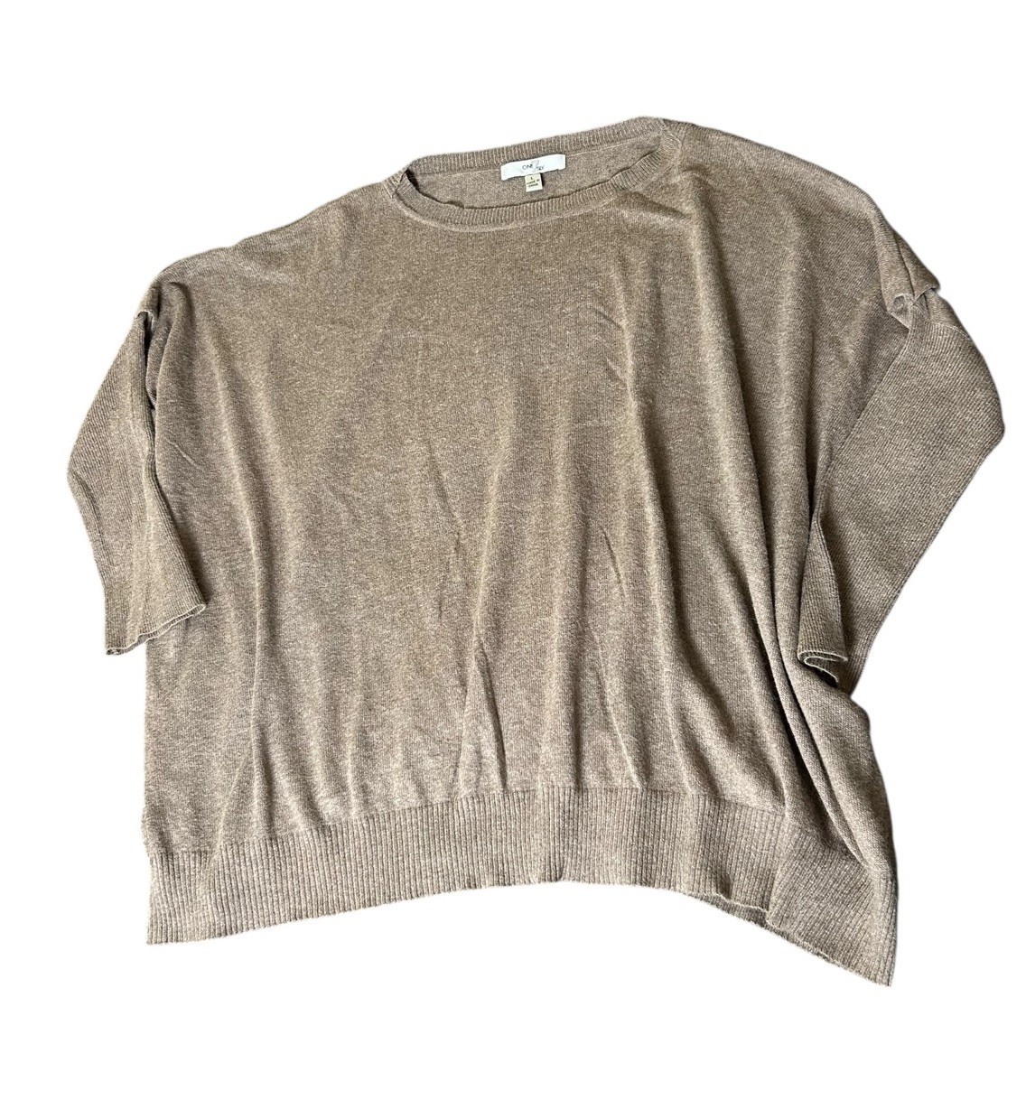 One 7 Six Cotton Angora Blend Knit Sweater Women Size Large Brown Long Sleeve