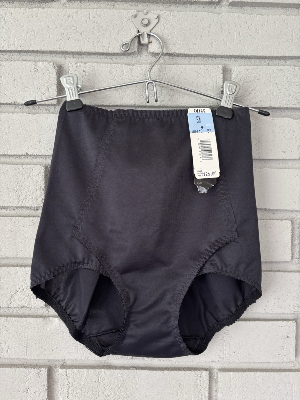 Vintage Olga Wonderwear Tummy Slim Black Satin Brief Style 446 Size Small NWT