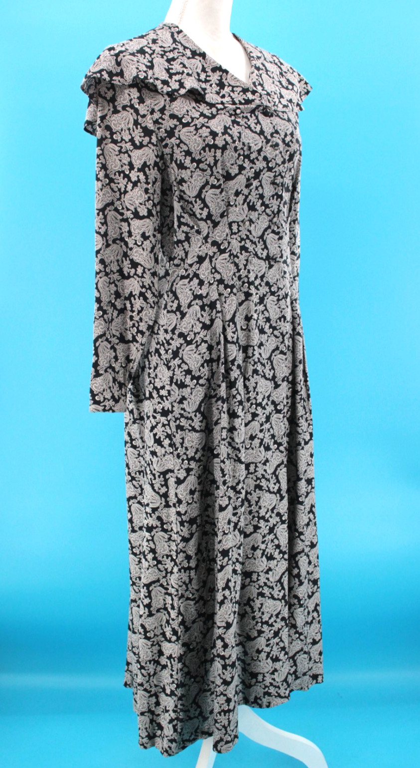 VTG Women’s 80s 90s Black & White Floral Print Laura Ashley Viscose Dress S/M