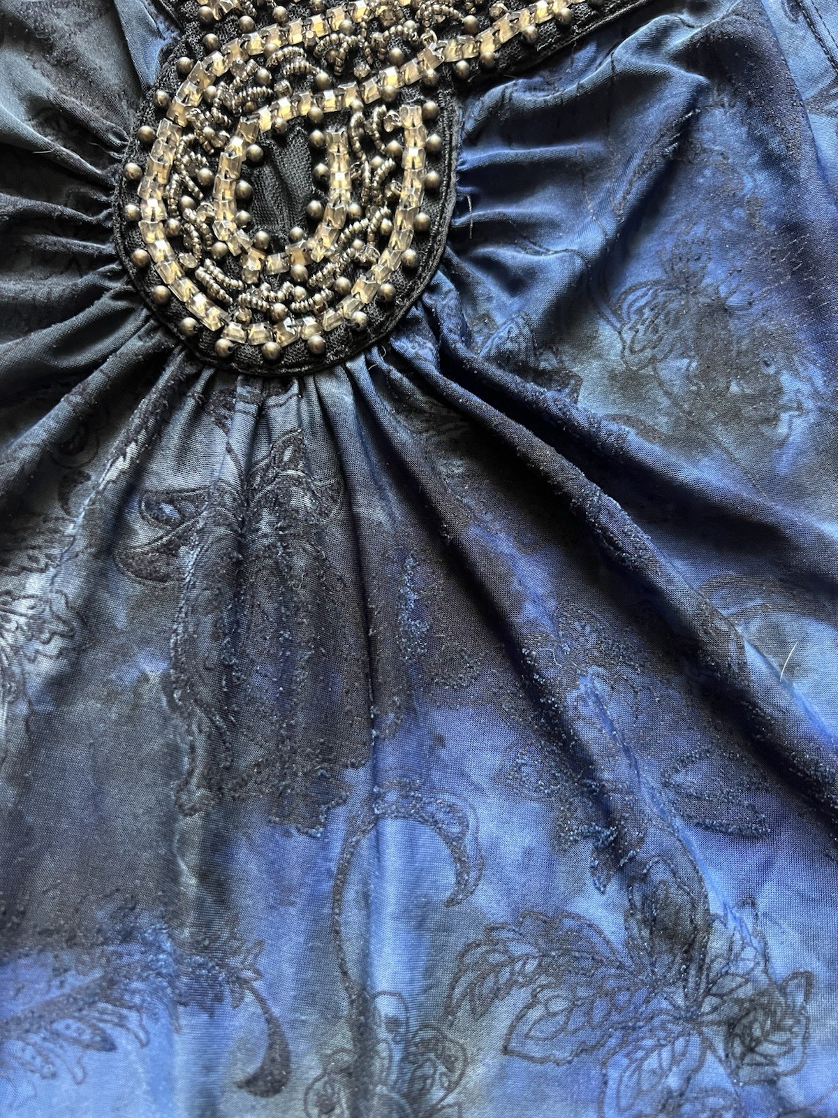 Y2K 2000s Blouse Large Blue Paisley Beaded Top Sleeveless Whimsigoth Fairy Boho