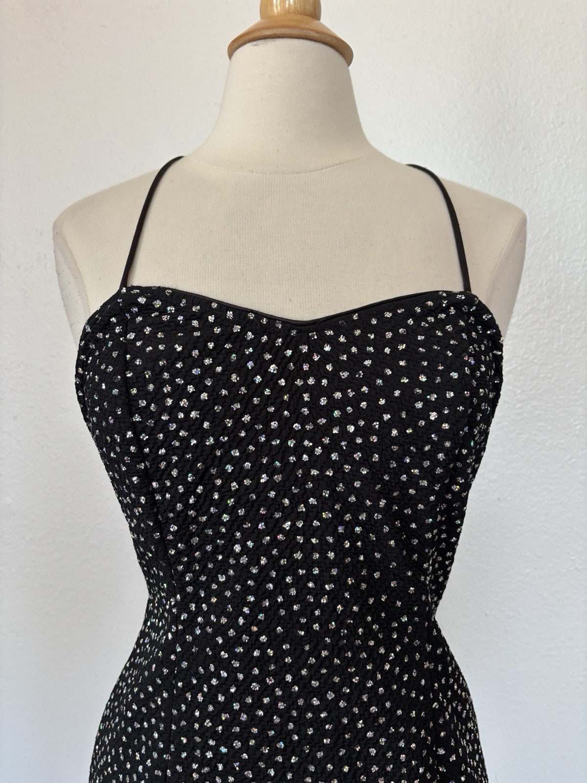 Vintage 80s L.A. Glo Black Glitter Mini Cocktail Dress Sz 9/10