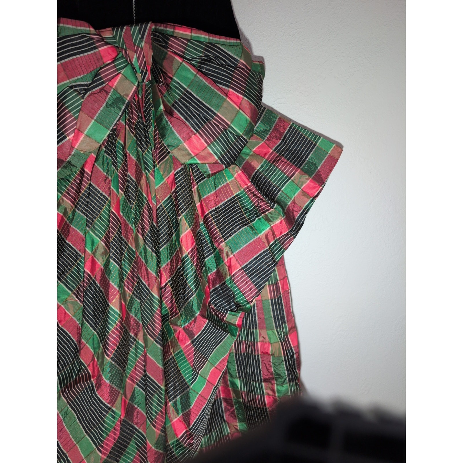 Vintage Party Lines by Domb Black Velvet Green/Pink Taffeta Dress Ball gown XXS
