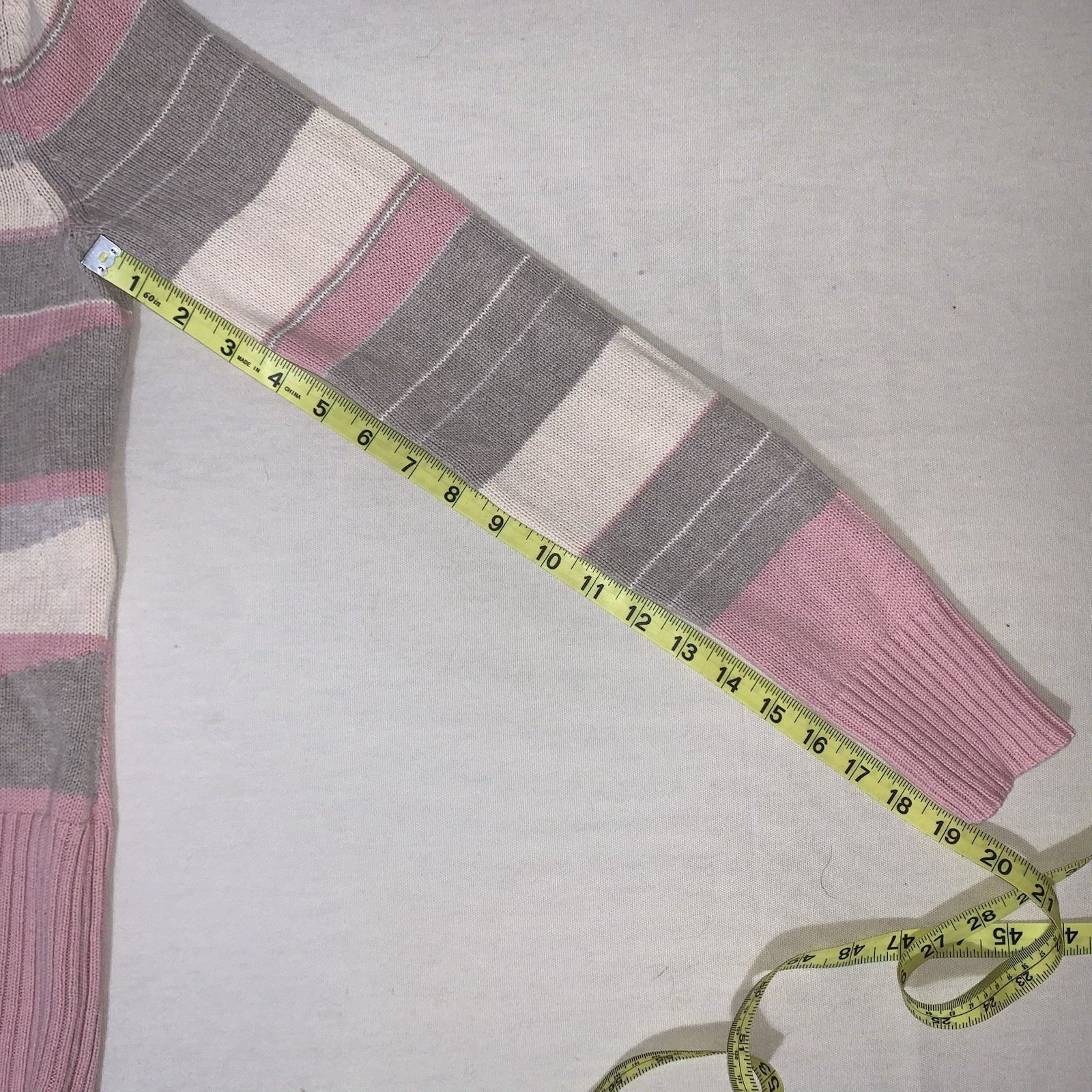 Liz And Co Vintage Sweater Women’s Pink Cream And Gray Striped Knit Small