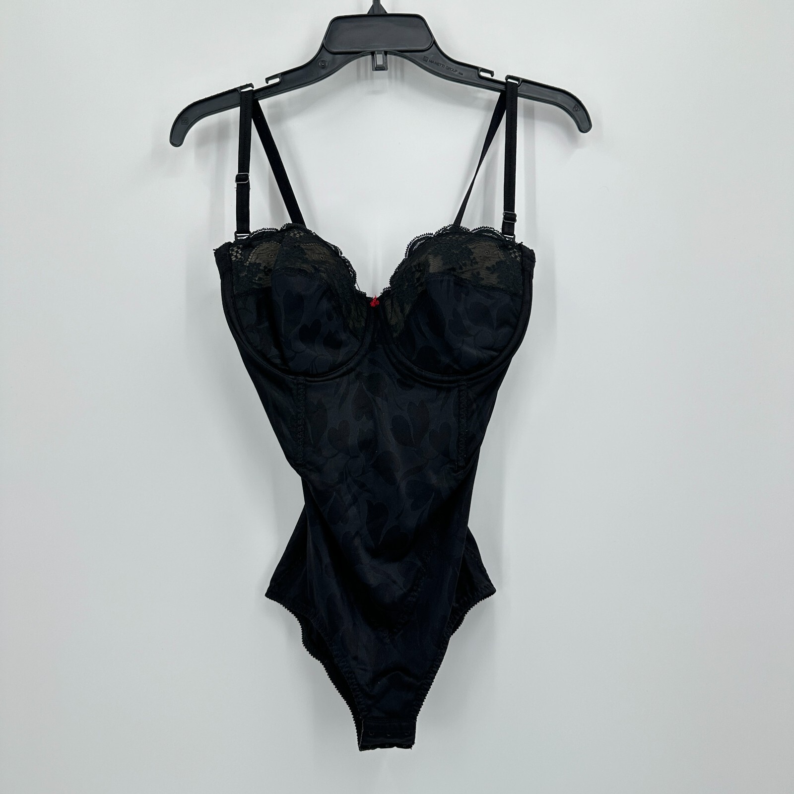 Vintage Flexees Bodysuit Womens 38D Black Floral Lace Lingerie One Piece Shaper