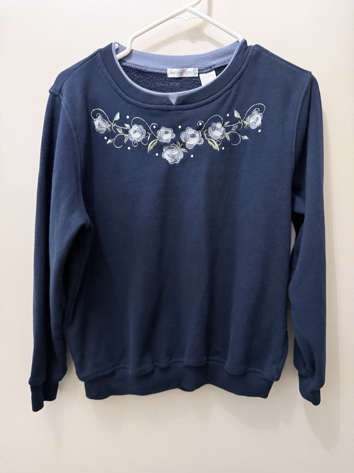Vintage Grandma Core Crewneck Sweater Floral Embroidery Double Collar Cottage S