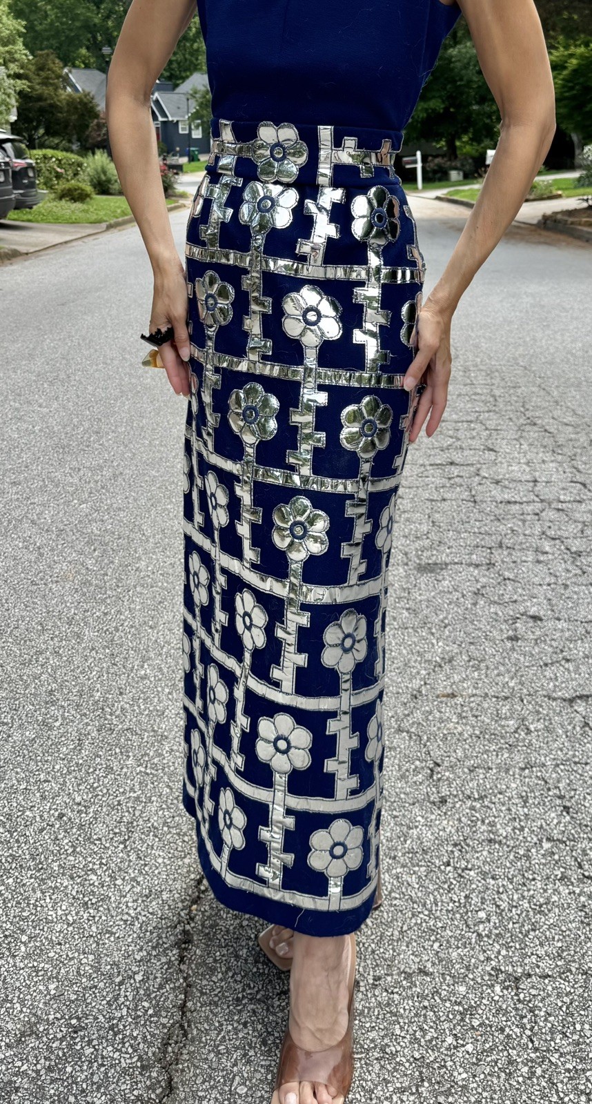 Vtg 60s Eleanor Brenner Couture Silver Mirror Space Age Maxi Dress Hostess S M