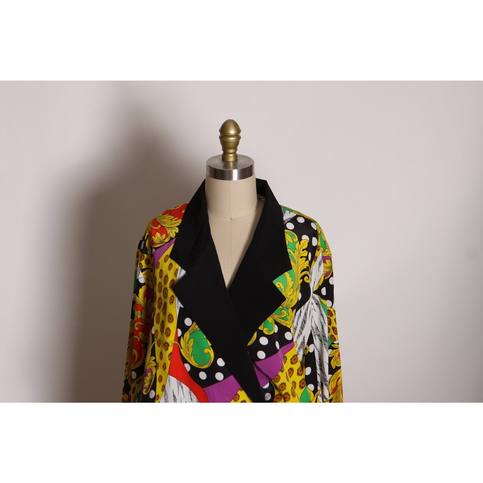1980s Multi-Colored Long Sleeve Abstract Geometric Blouse by Caron