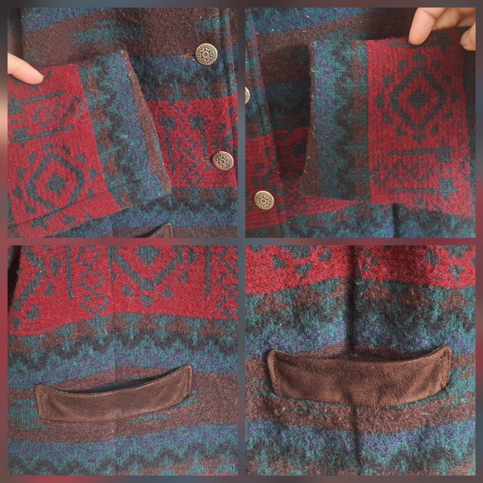 VTG Woolrich Wool Jacket Womens Small Aztec Navajo Southwestern Nordic Suede USA