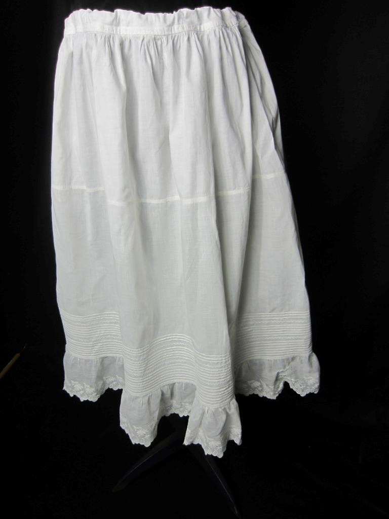 Antique Petticoat Women, Girl White Half Slip – Tucks, Eyelet – Waist up to 30″