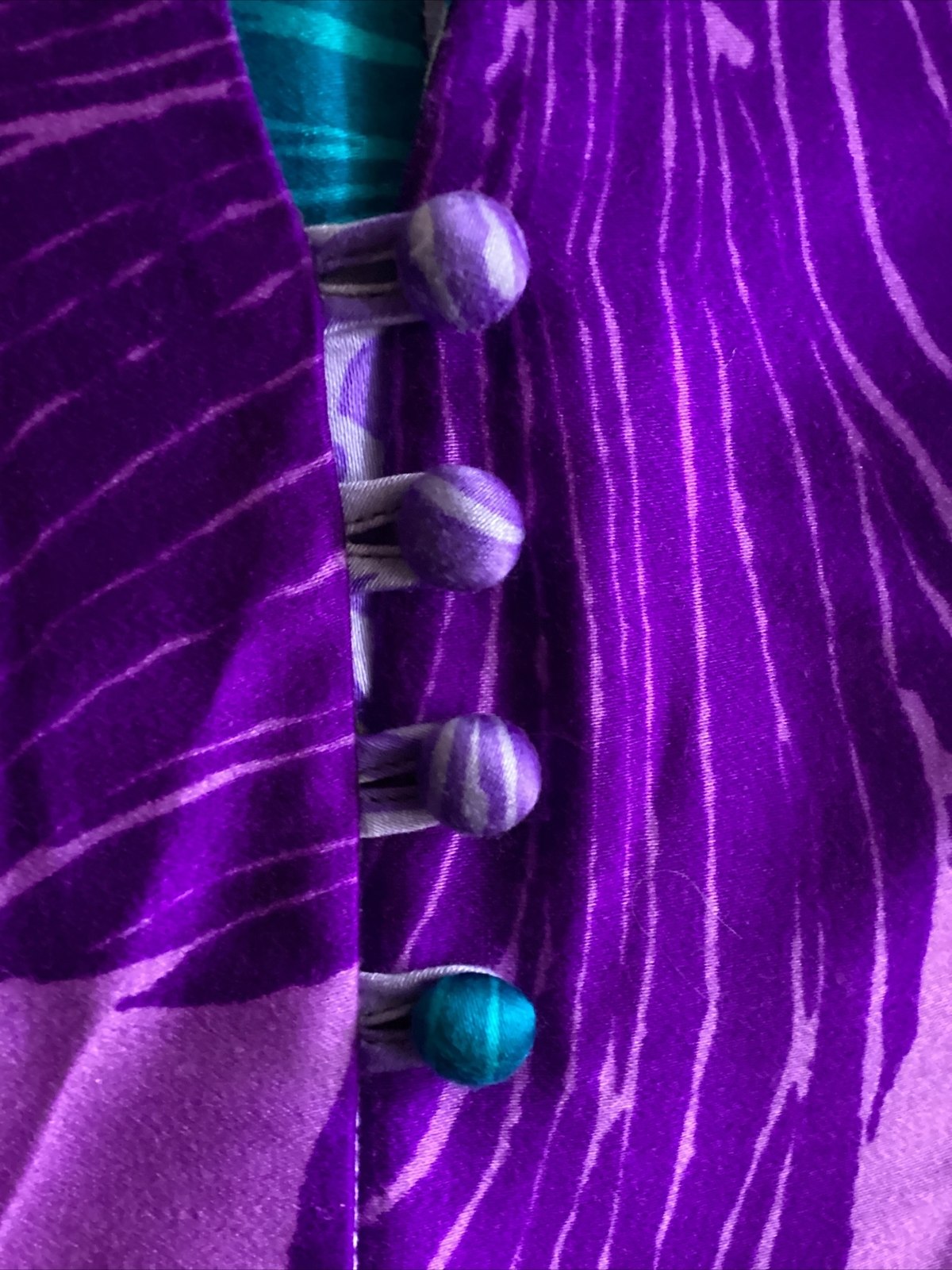 VTG Kiyomi Hawaii Maxi Dress Purples & Blues Button Front Belt Sleeveless Sz 12