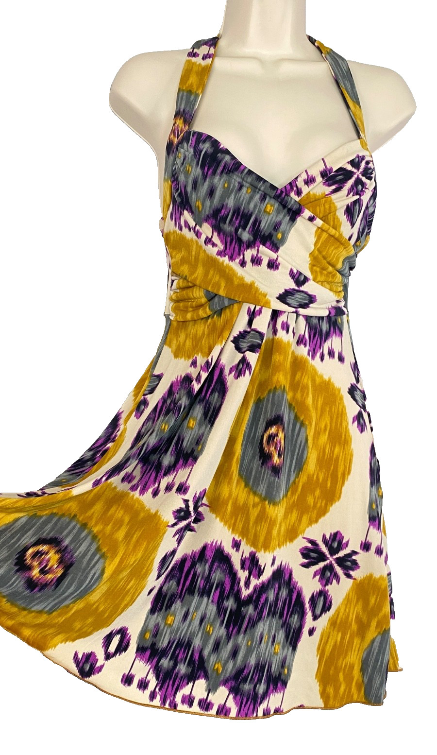 Vintage Y2K 2000s RUBY ROX halter dress S yellow purple short sleeveless stretch