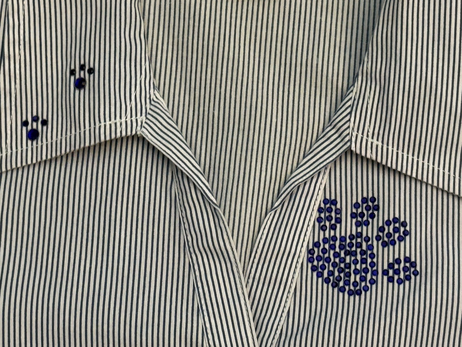 Vtg 80s Nitro 3/4 Sleeve Blue Paw Rhinestones Button-Up Blouse Women’s Small UK