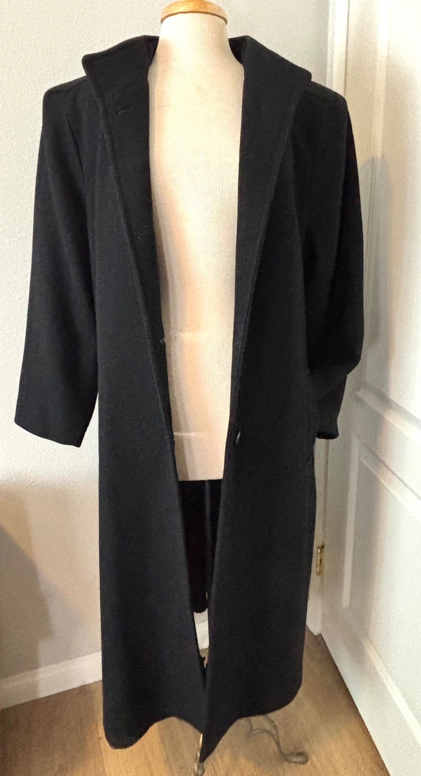 VTG ANDREA MARIN NEW YORK UNION MADE WMS BLACK WOOL BLEND COAT MAXI SEE MEASURE