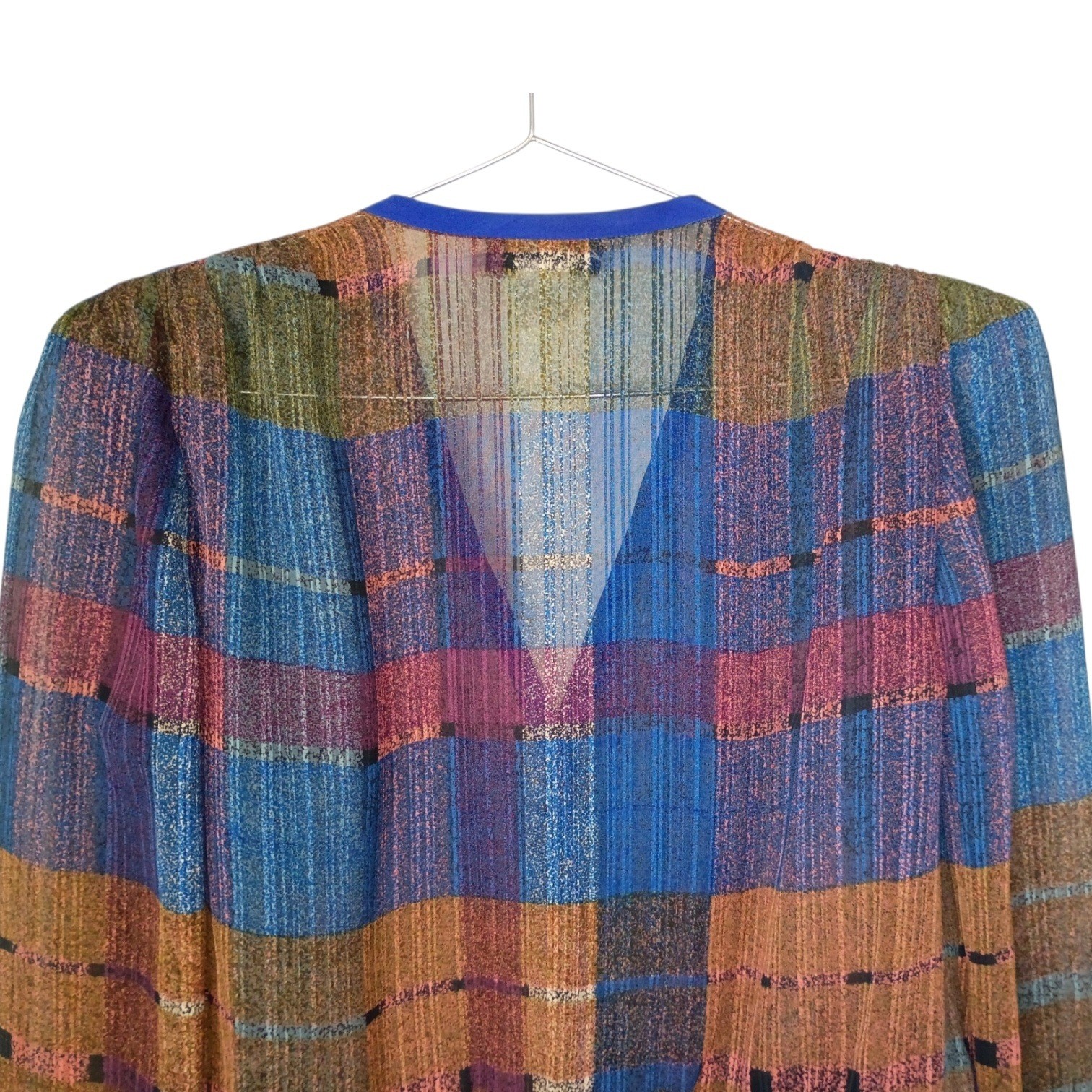 Gloria Vanderbilt Vintage 80s Metallic Plaid Peplum Top and Skirt Set Blue 14