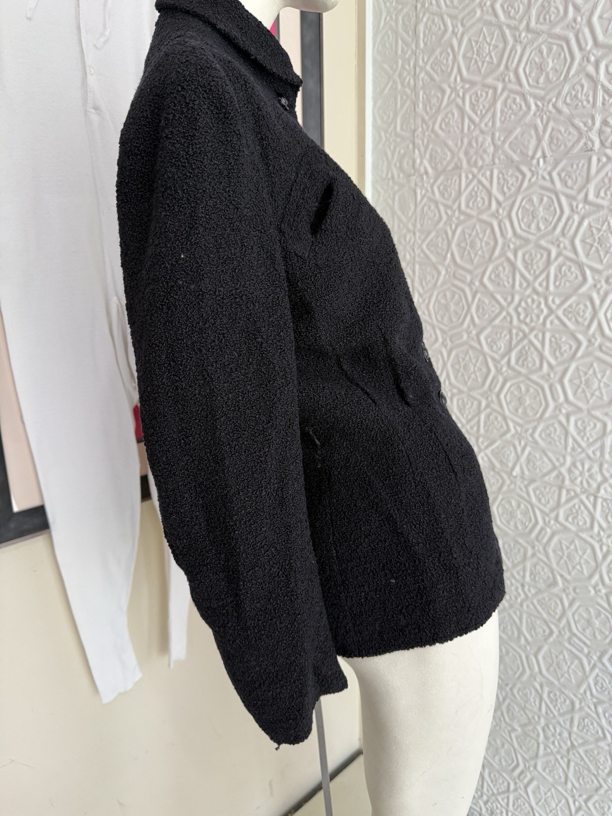 Vintage 1940s women’s black wool boucle jacket-Tailored gothic vamp Antique Fall