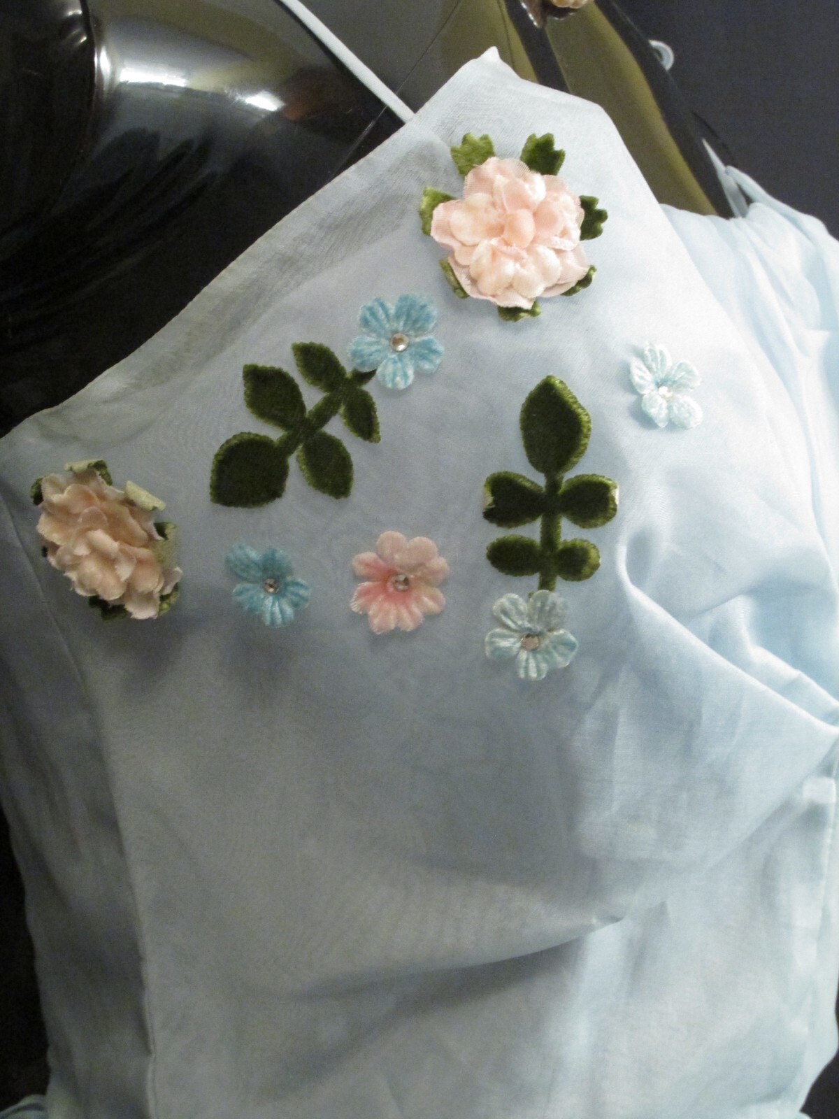 Vintage 50’s 50s Blue Applique Silk Chiffon Organza Party Prom Wedding DRESS