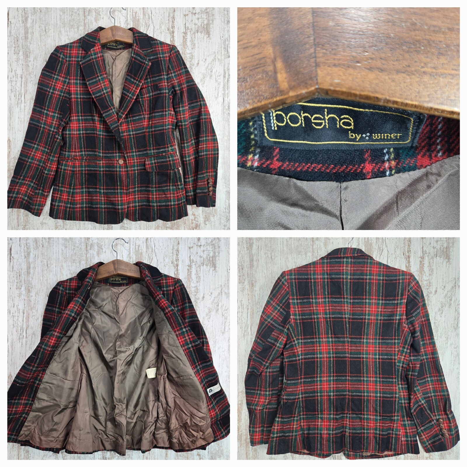 Vintage Tartan Womens Size 10 Porsha By Winer Tartan Red / Green Blazer Wool