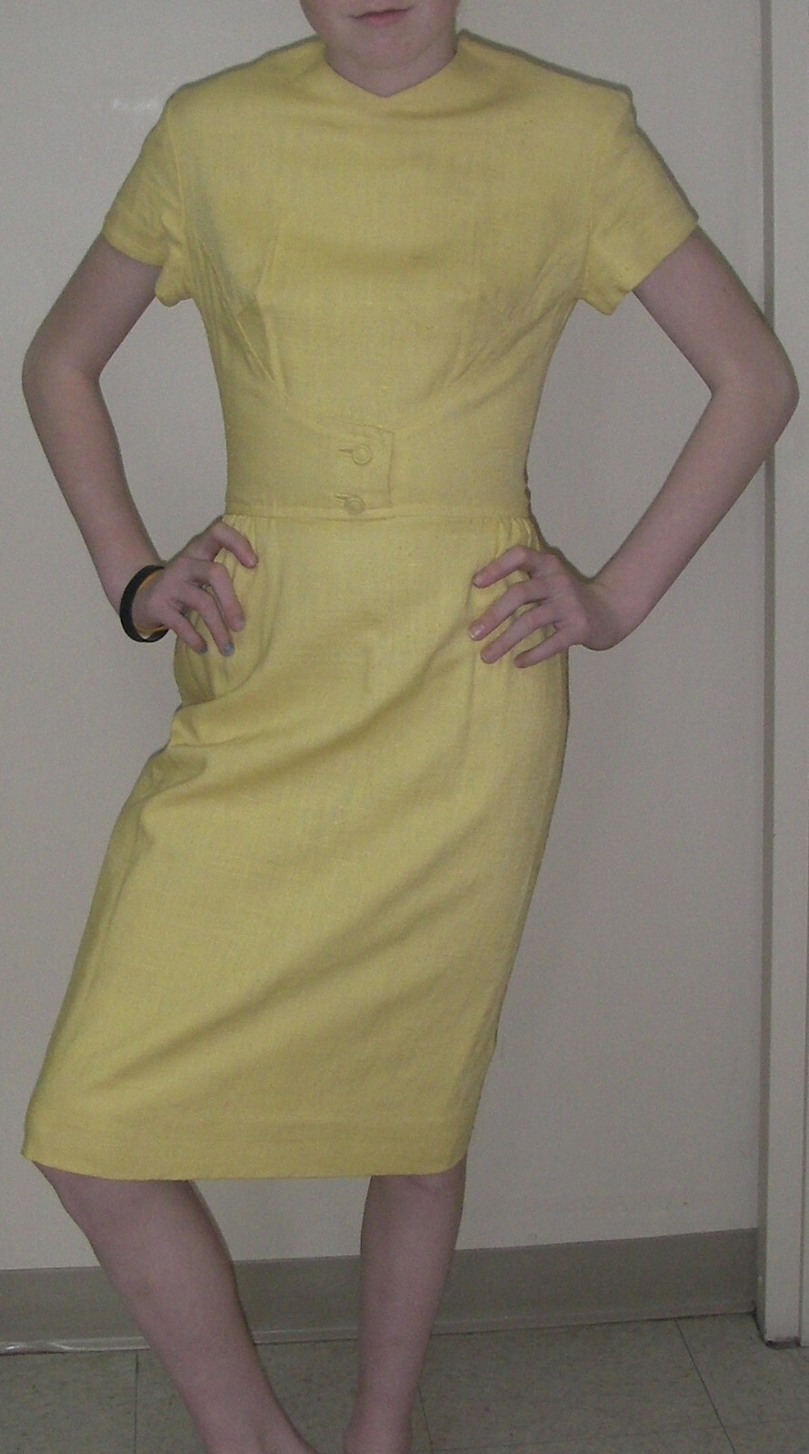 Vintage 1950s Wayne Fuller Wiggle Pencil Dress Yellow Lined XS Midi Secretary