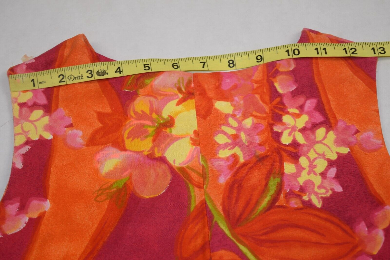Vintage Sears Hawaiian Dress Size S/M 70s Sleeveless Orange White Yellow Floral