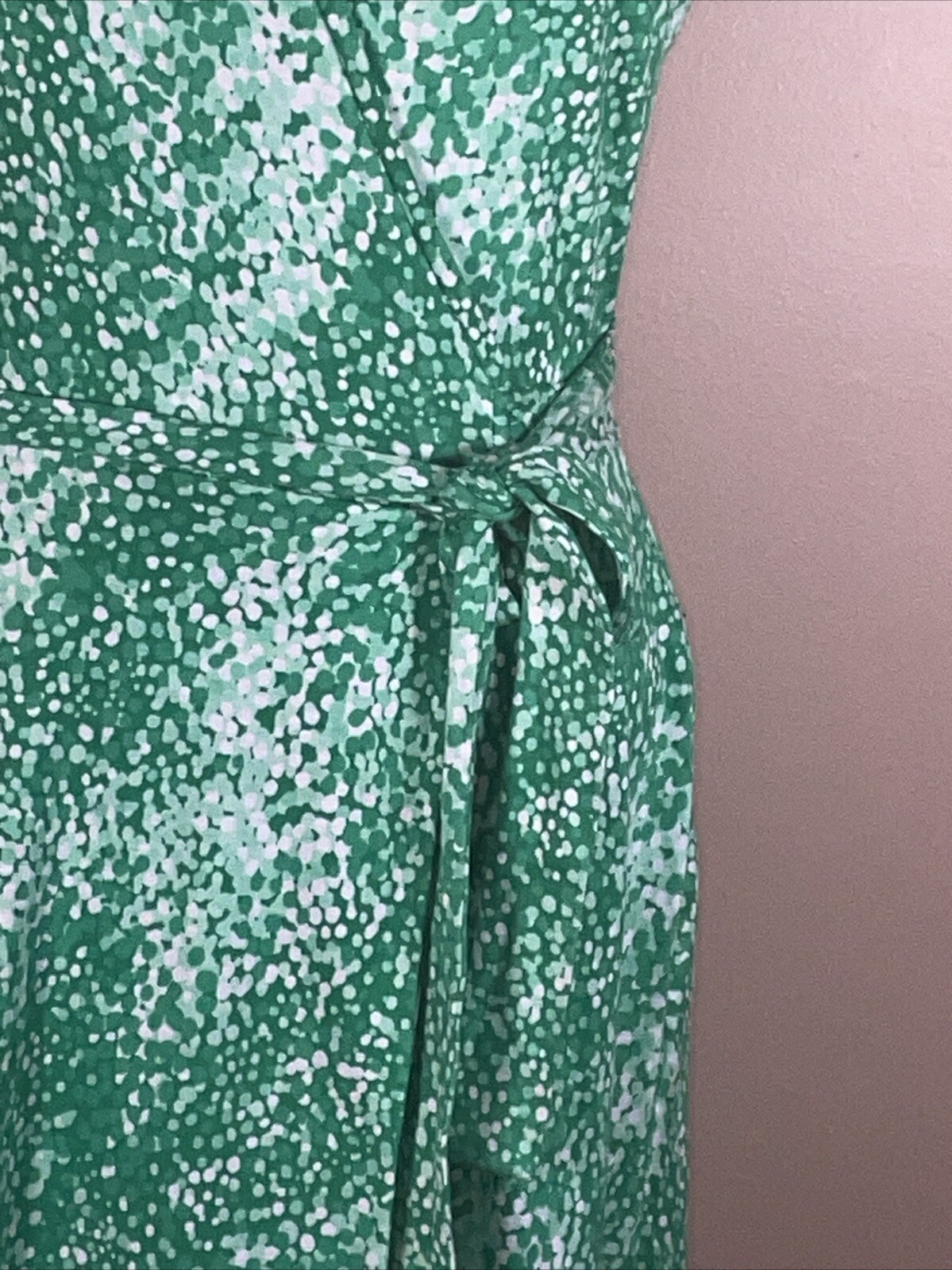 Vintage Eva Robert Janan 1970s Green Print Wrap Dress NOS NWT C-35″ 6 8