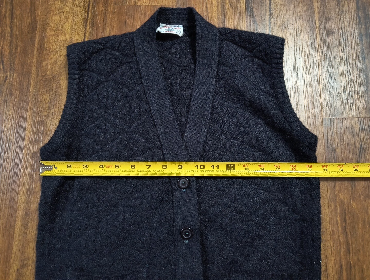 Vintage Marvin Turbo Orlon Acrylic Black Button Up Sweater Vest With Pockets USA