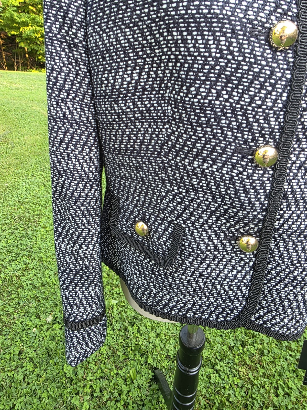 Vtg Kasper NWT Tweed Blazer Jacket Black White Gold Button Braided Trim Sz 12