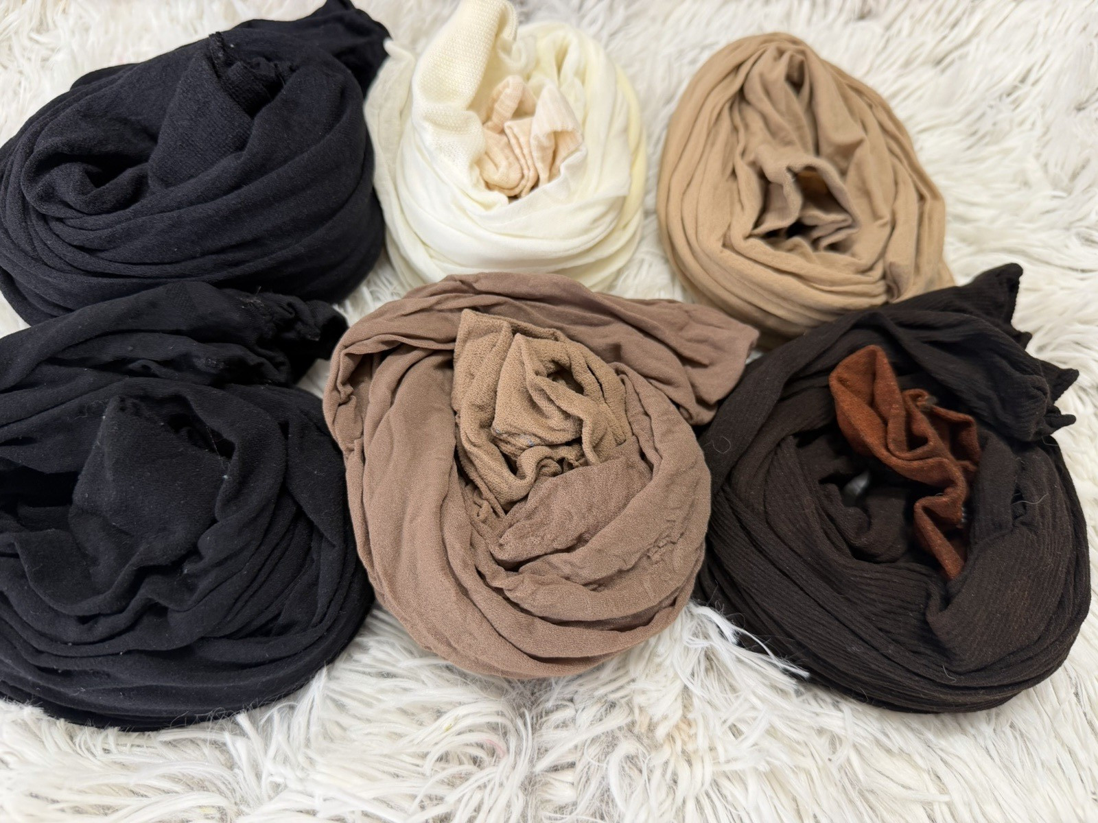 LOT of Vintage PANTYHOSE 6 Pair Nude Flesh Black Brown Hosiery Craft Wear Used