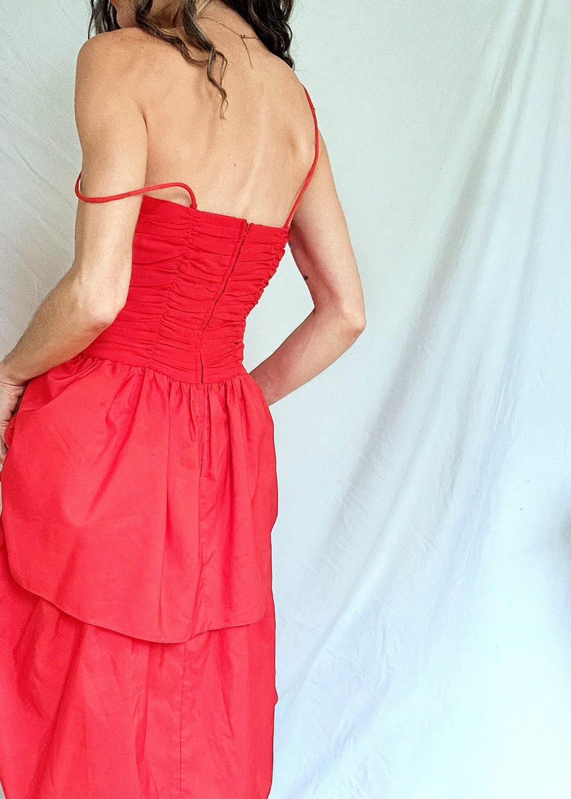 1970s Vintage Ruched Red Party Dress: Joy Stevens, Women’s Small