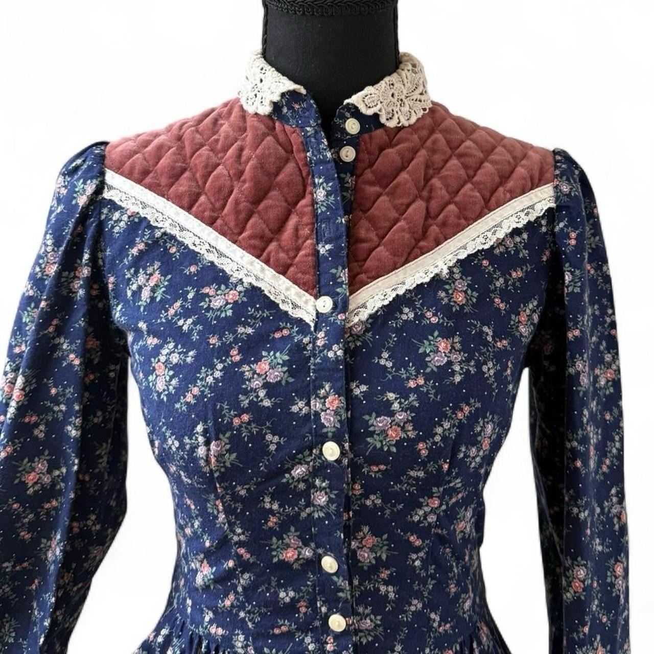 Vintage Gunne Sax Floral Prairie Maxi Dress Lace Trim Cottagecore -70s–early80s