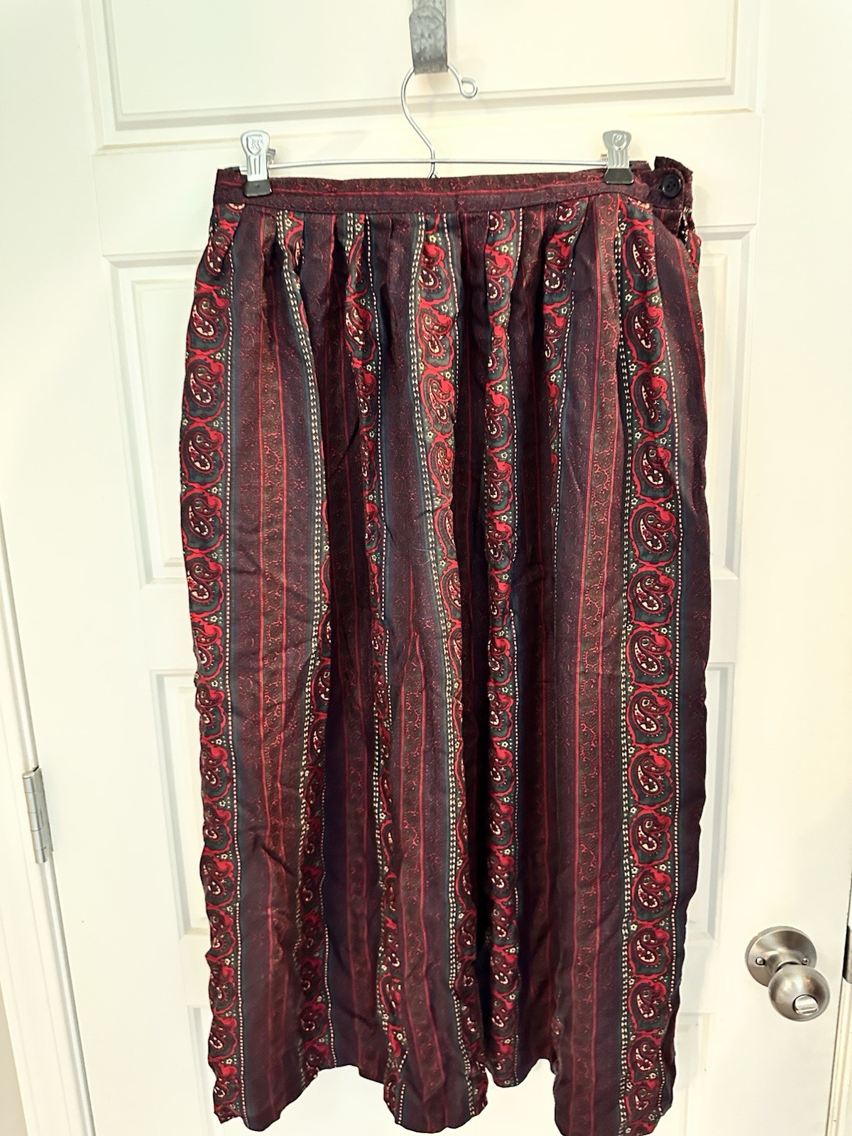 JGHook Vintage Boho Skirt Paisley Print Side Button Size 12