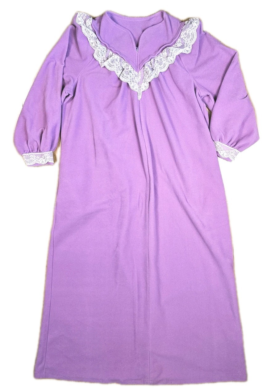Vtg Sears Famous Bodies Women’s L Robe Housecoat Pink/Lavender Lace Fleece Long
