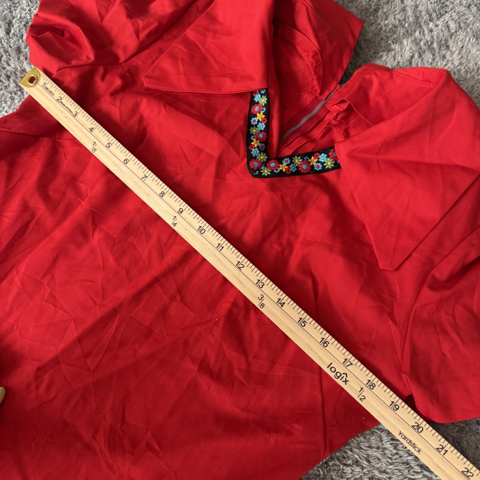 Unbranded Womens Vintage 70s Mod Mini Dress Small Red Floral Embroidered Trim