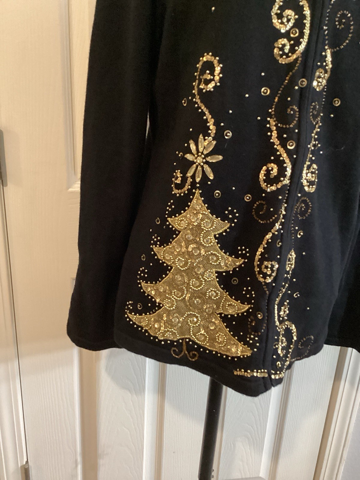 Vintage Jack B Quick Christmas Sweater Size Large Black & Gold BEAUTIFUL!!