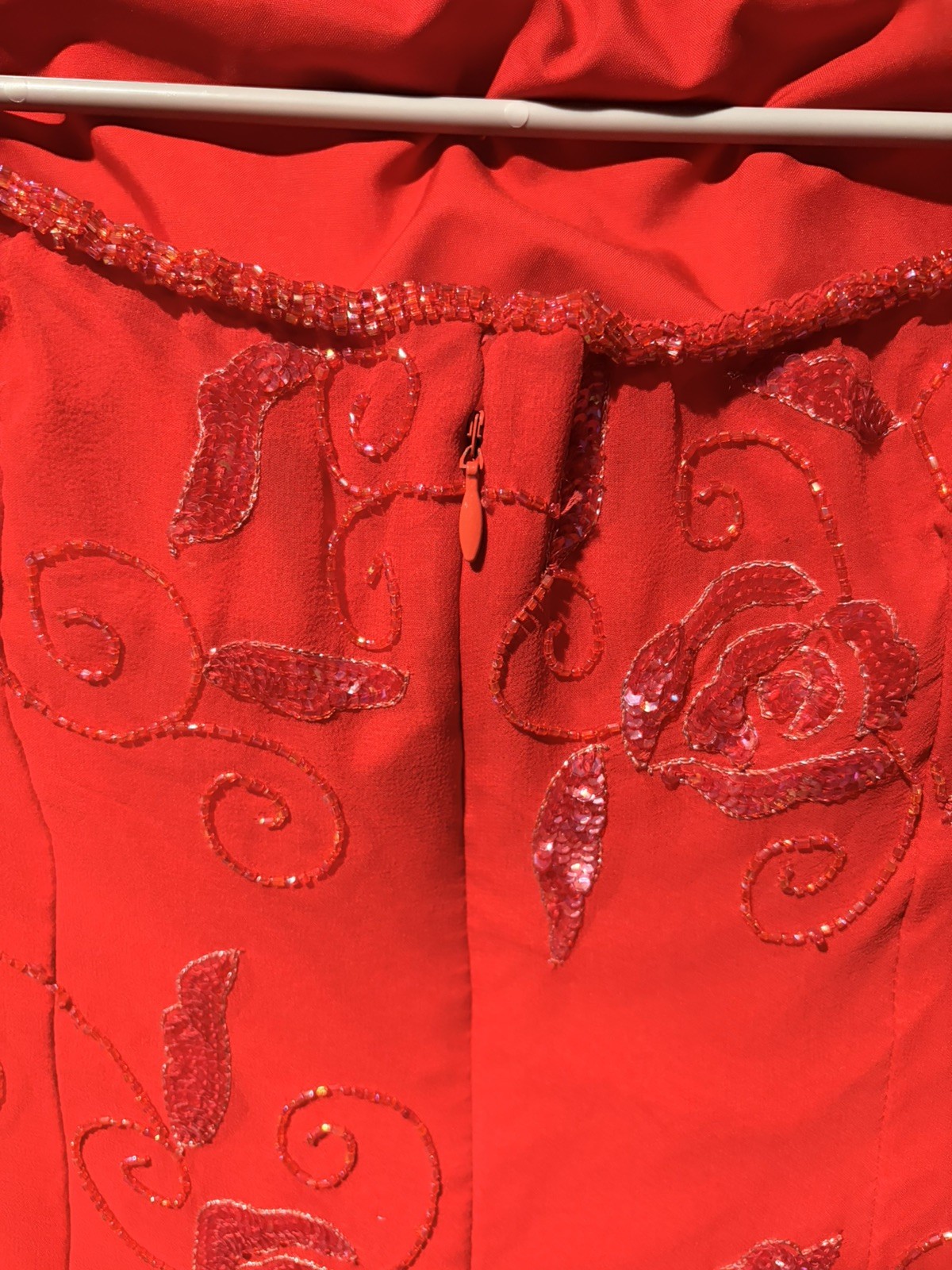 Vintage Sean Collection XL Red Beaded Silk Gown Stunning Strapless