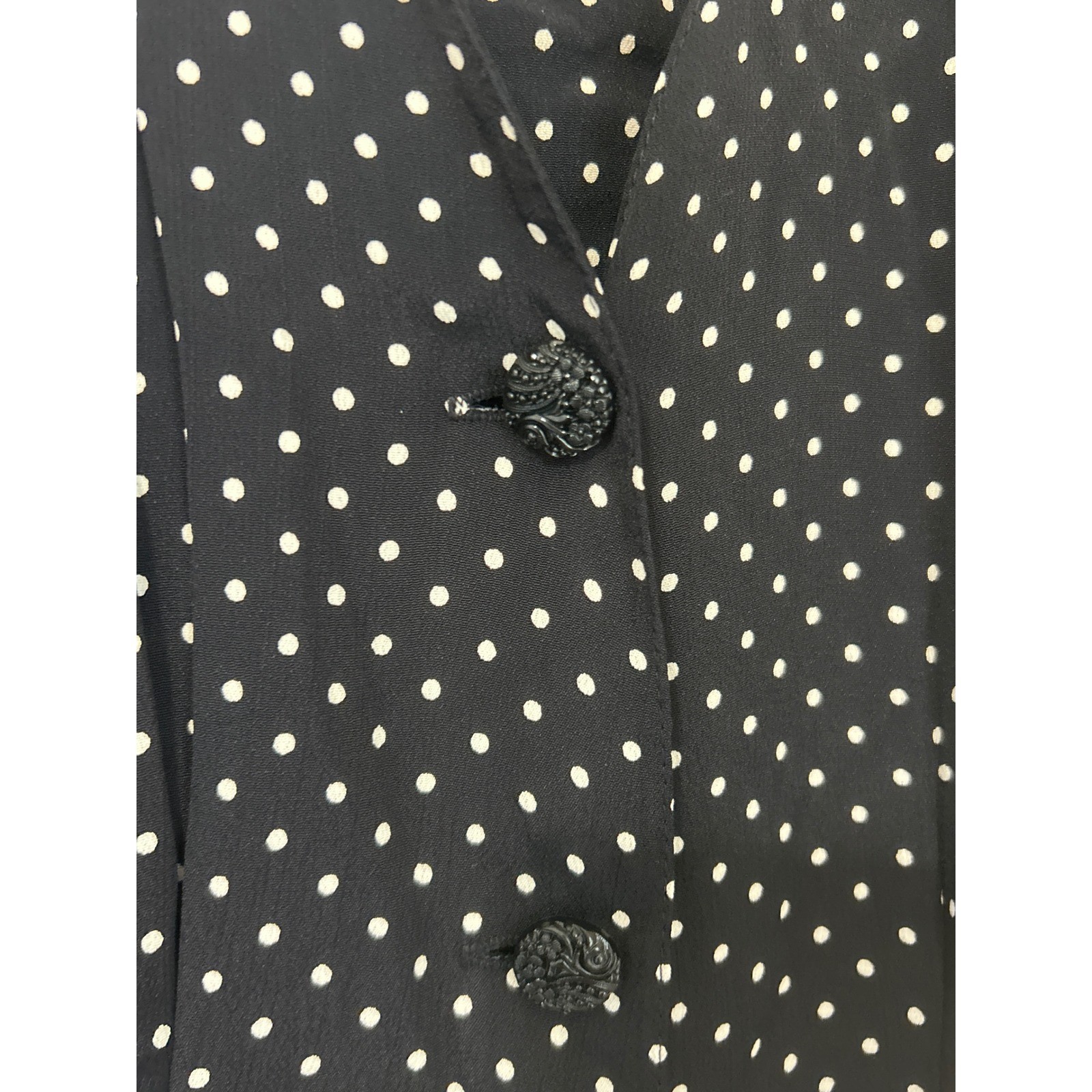 Vintage 90s Express Size 9/10 Midi Dress Puff Sleeve Black White Polka Dot